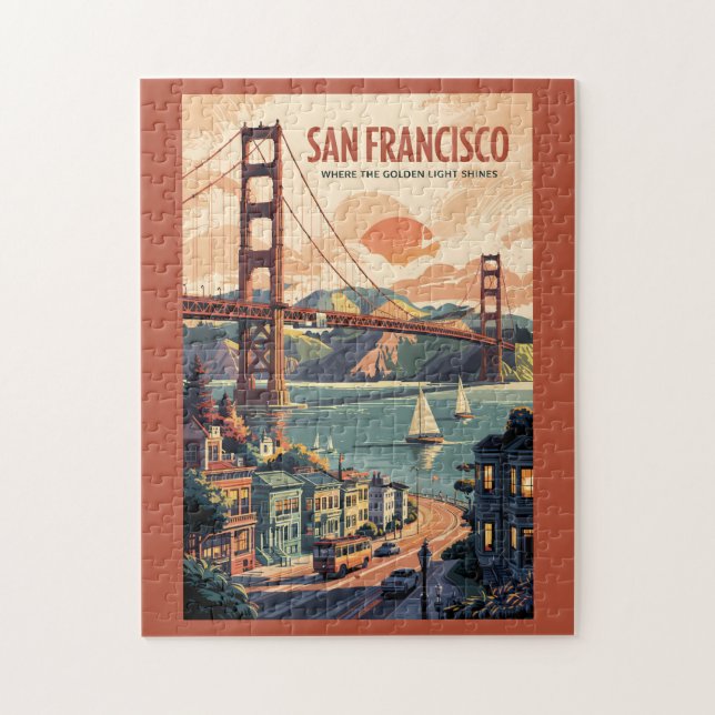 San Francisco California Skyline Travel Art Retro Pussel (Vertikal)