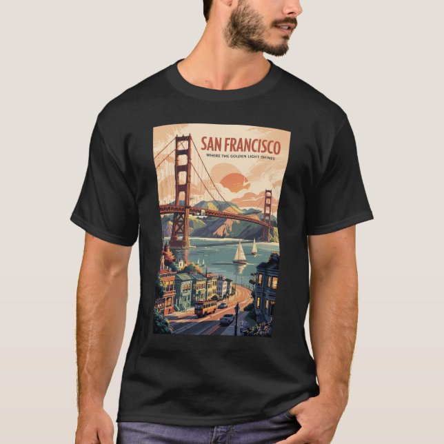 San Francisco California Skyline Travel Art Retro T Shirt (Framsida)