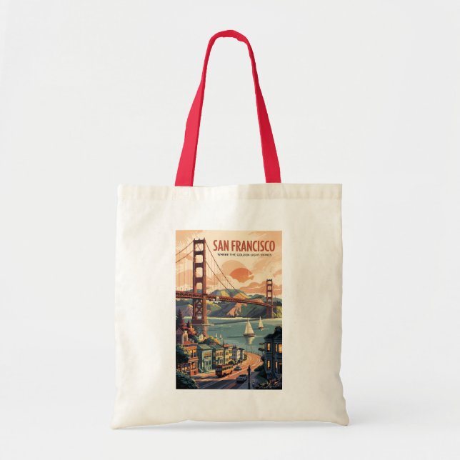San Francisco California Skyline Travel Art Retro Tygkasse (Framsidan)