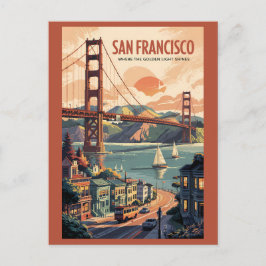 San Francisco California Skyline Travel Art Retro Vykort