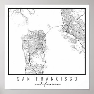 San Francisco California Street Karta Poster