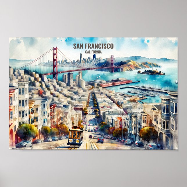 San Francisco California Travel Ställe, vattenfärg Poster (Framsidan)