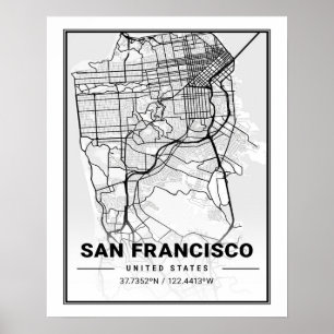 San Francisco California USA Travel City Karta Poster