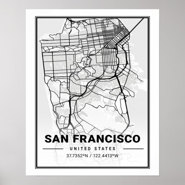San Francisco California USA Travel City Karta Poster (Framsidan)
