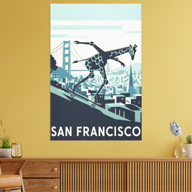 San Francisco canvas print styled in WPA art (Insitu (Vardagsrum))