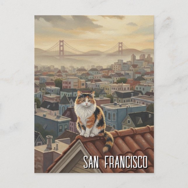 San Francisco Cat on rooftop Vykort (Framsida)