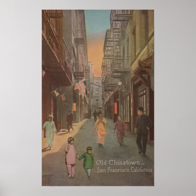 San Francisco, CAView of Old Chinatown Street Poster (Framsidan)