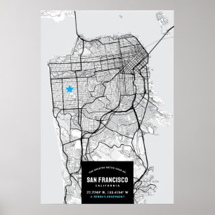 San Francisco City Karta + din plats Poster