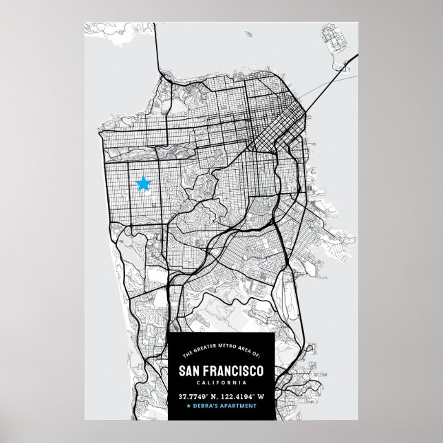 San Francisco City Karta + din plats Poster (Framsidan)