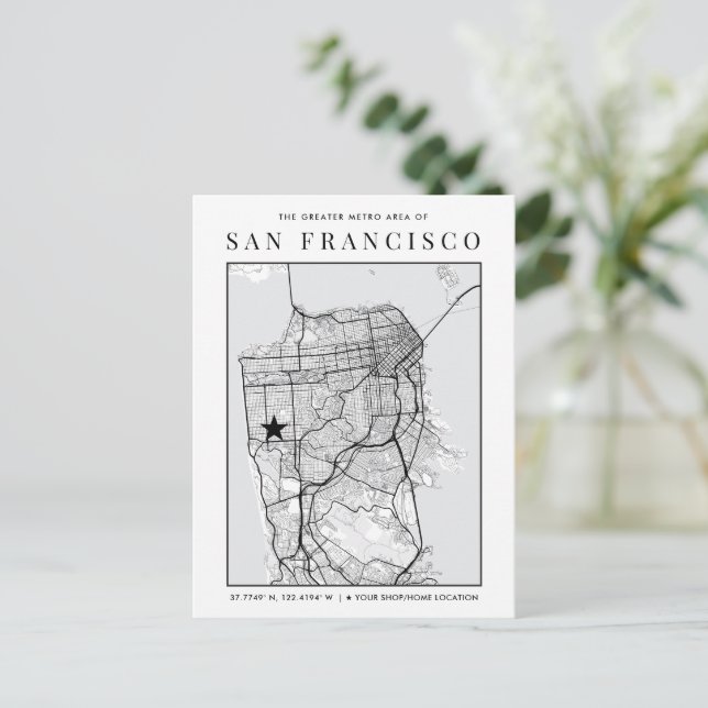 San Francisco City Karta + lokaliseringsmarkör Vykort (Stående Fram)