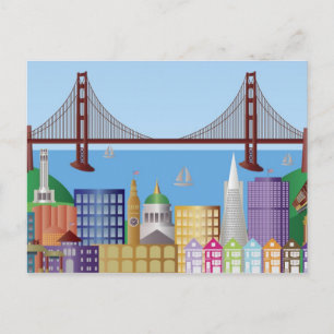 San Francisco City Skyline Teckning Illustration P Vykort