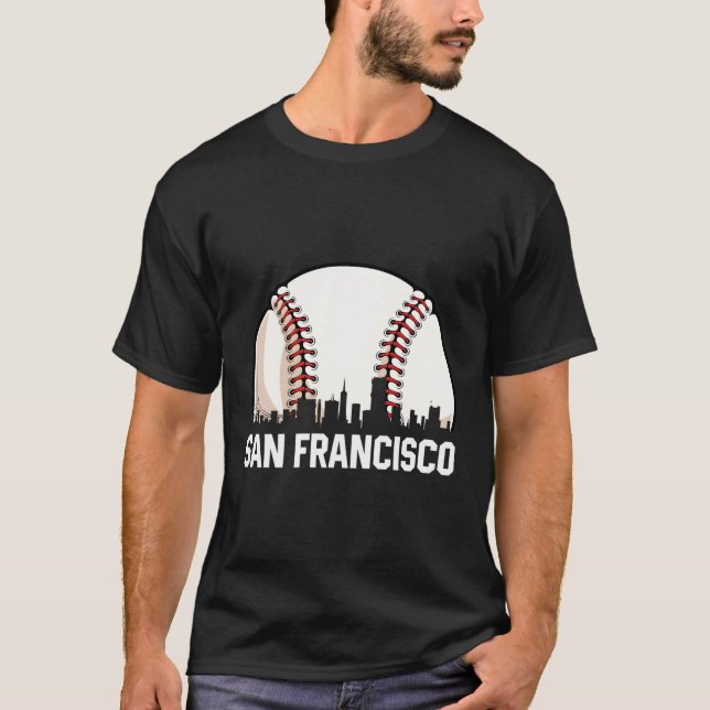 San Francisco Cityscape Pappa Baseball T Shirt (Framsida)