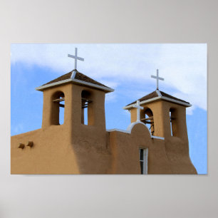 San Francisco de Asis Uppdrag Bell Torn, Taos Poster