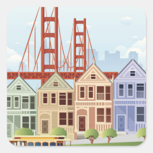 San Francisco de målade damerna Fyrkantigt Klistermärke