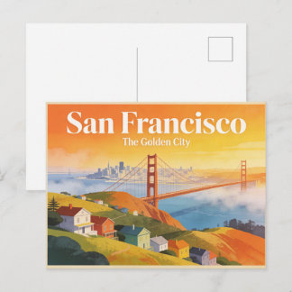 San Francisco Den Gyllene Staden Vintage Reseskylt Vykort