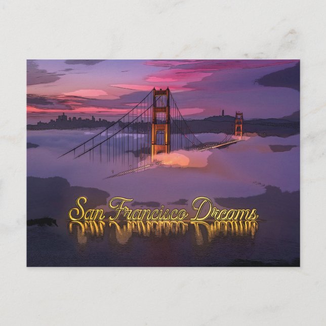 "San Francisco Drömmar" Golden Gate Bridge Solnedg Helg Vykort (Framsida)
