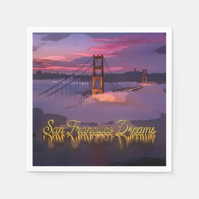"San Francisco Drömmar" Golden Gate Bridge Solnedg Pappersservett (Framsidan)