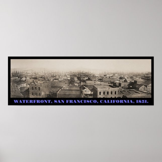 San Francisco Foggy Waterfront Panorama ca 1850 Poster (Framsidan)