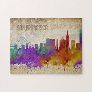 San Francisco för vattenfärgstad för CA horis Pussel