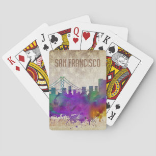 San Francisco för vattenfärgstad för CA horisont Casinokort
