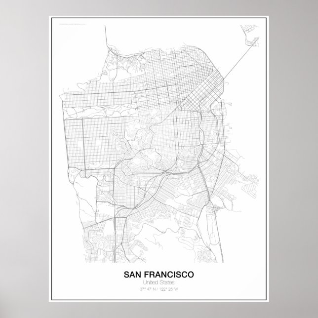 San Francisco, Förenade Stater-Karta Poster (Framsidan)
