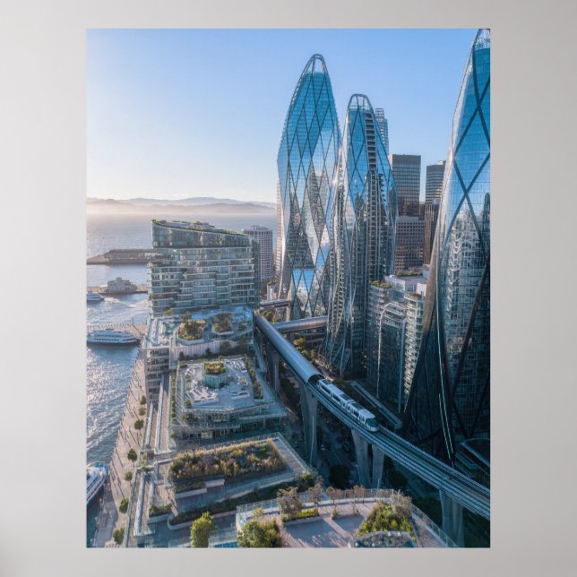 San Francisco Futuristisk Stad Oceanutsikt Poster (Framsidan)