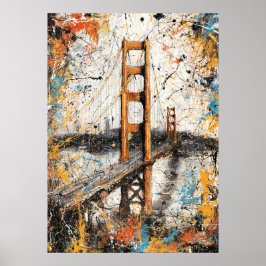 San Francisco Golden Gate Abstract Drip Painting Poster