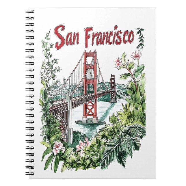 San Francisco Golden Gate Bridge Akvarelldesign Anteckningsbok (Framsidan)