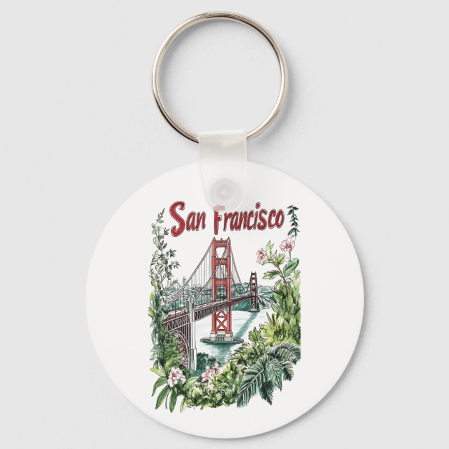 San Francisco Golden Gate Bridge Akvarelldesign Nyckelring (Framsida)