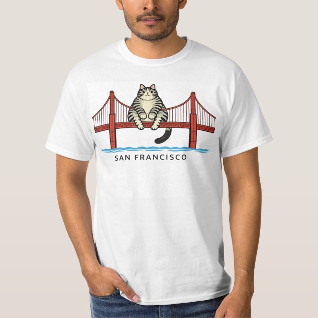 San Francisco Golden Gate Bridge Katt , Rolig Katt T Shirt (Framsida)
