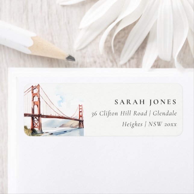 San Francisco Golden Gate Bridge Landscape Address Returadress Etikett (Insitu)
