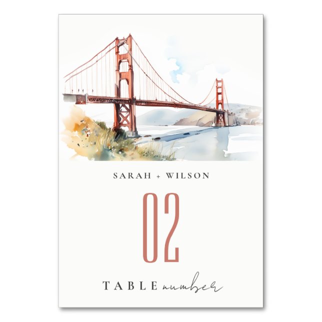 San Francisco Golden Gate Bridge Landscape Wedding Bordsnummer (Framsidan)