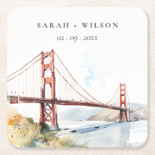 San Francisco Golden Gate Bridge Landskapsbröllop Underlägg Papper Kvadrat