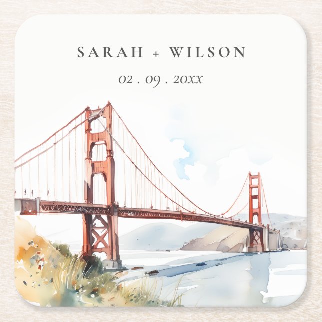 San Francisco Golden Gate Bridge Landskapsbröllop Underlägg Papper Kvadrat (Framsidan)