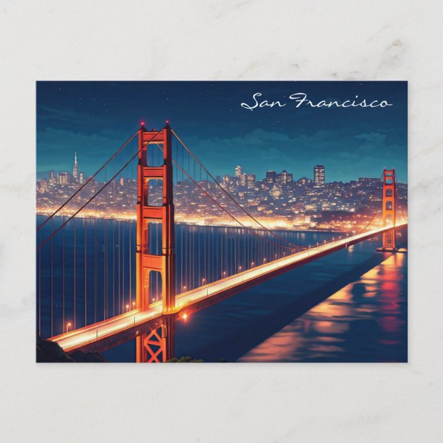 San Francisco Golden Gate Bridge Natt vykort (Framsida)