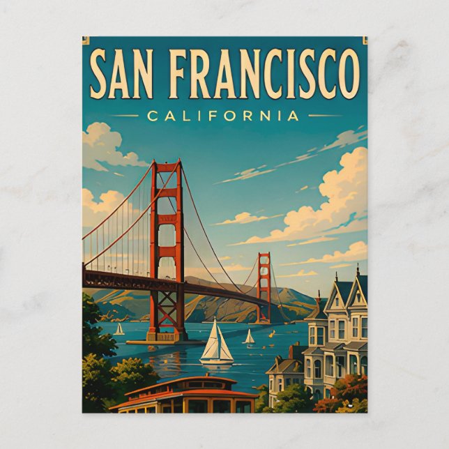 San Francisco Golden Gate Bridge Retro Vykort (Framsida)