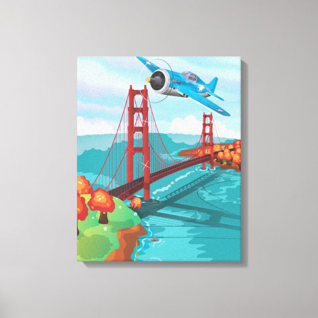 San Francisco Golden Gate Bridge tecknad serie Canvastryck (Framsida)