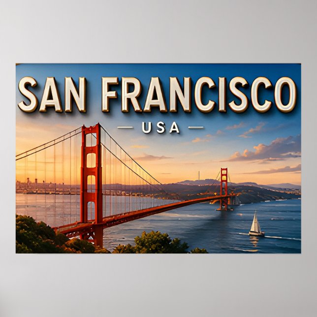 San Francisco Golden Gate Bridge Vacker Vy Poster (Framsidan)