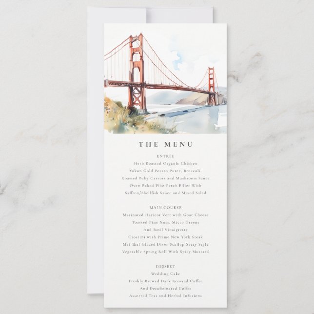 San Francisco Golden Gate Bridge Wedding Menu Card Inbjudningar (Framsida)