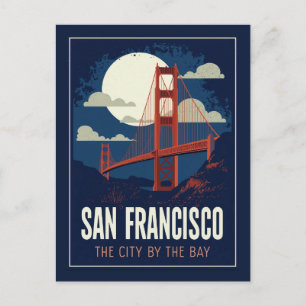 San Francisco Golden Gate Retro Natt Vykort