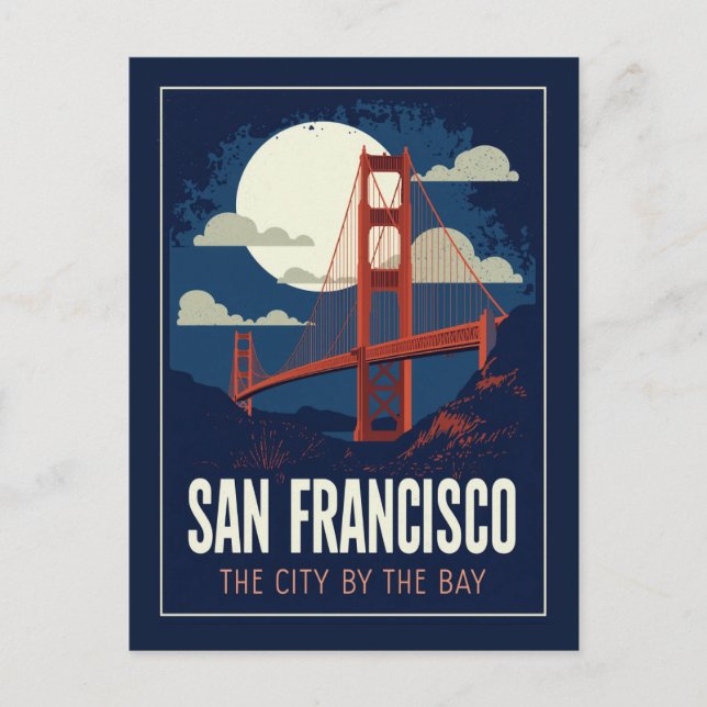 San Francisco Golden Gate Retro Night Vykort (Framsida)