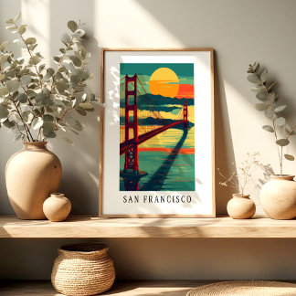 San Francisco Golden Gate Solnedgångsaffisch Poster
