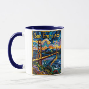 San Francisco Golden Gate Van Gogh Färgglad Resa Mugg