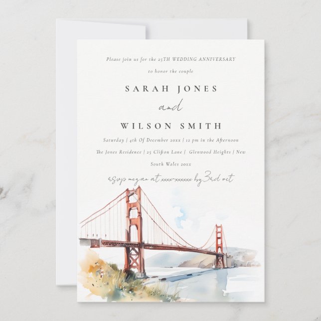 San Francisco Golden Gate Wedding Anniversary  Inbjudningar (Framsida)