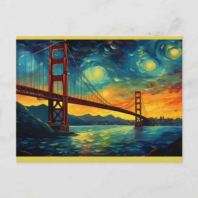 San Francisco Golden Grind Bridge Starry Night Vykort (Framsida)