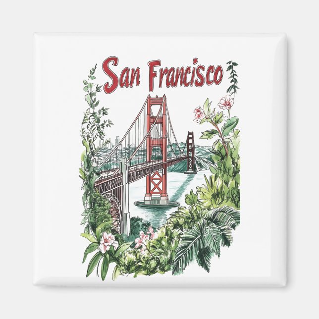San Francisco Golden Grind Bridge Watercolor Desig Magnet (Framsidan)