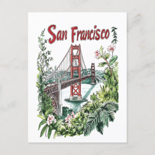 San Francisco Golden Grind Bridge Watercolor Desig Vykort
