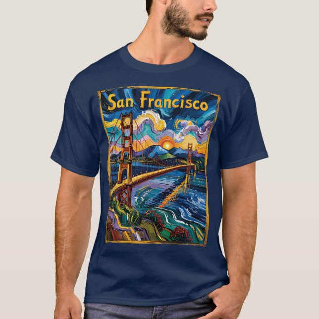 San Francisco Golden Grind Van Gogh Stil Art T Shirt (Framsida)