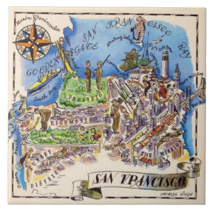 San Francisco Illustrated Blue Ceramic Tile Kakelplatta