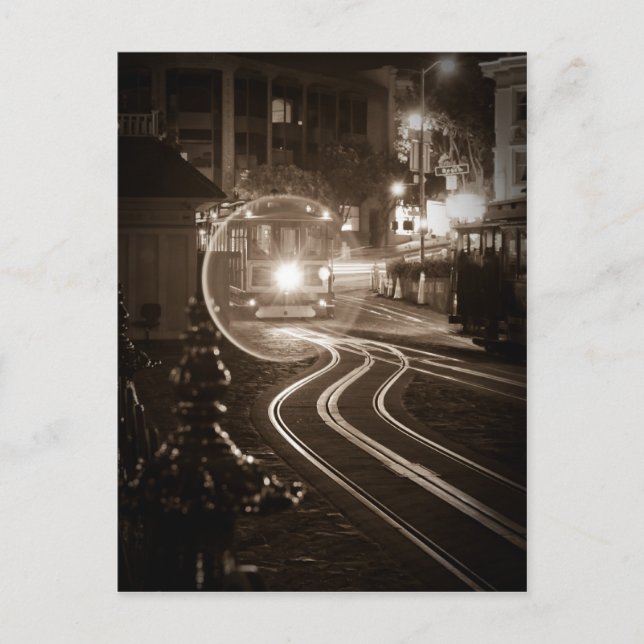 San Francisco kabelvagn på natten Vykort (Framsida)